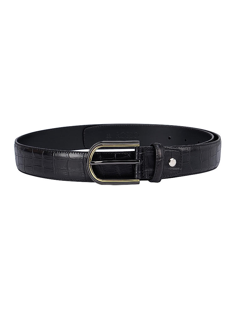 Black Textured Leather Belt